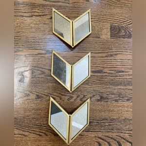 Group of 3 chevron wall plaques decor in brass colored metals and glass ~Target